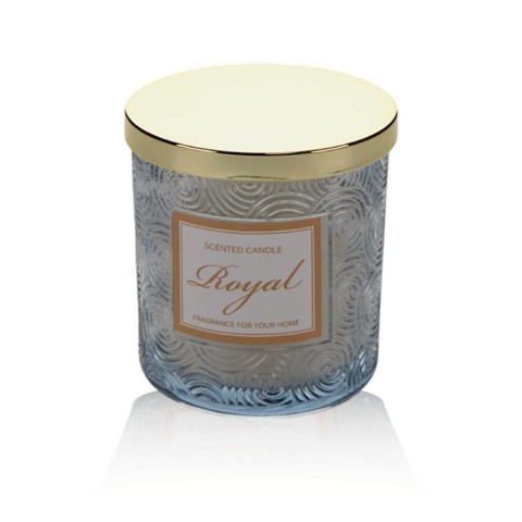 CANDELA VETRO 10CM BLU TAPPO ORO